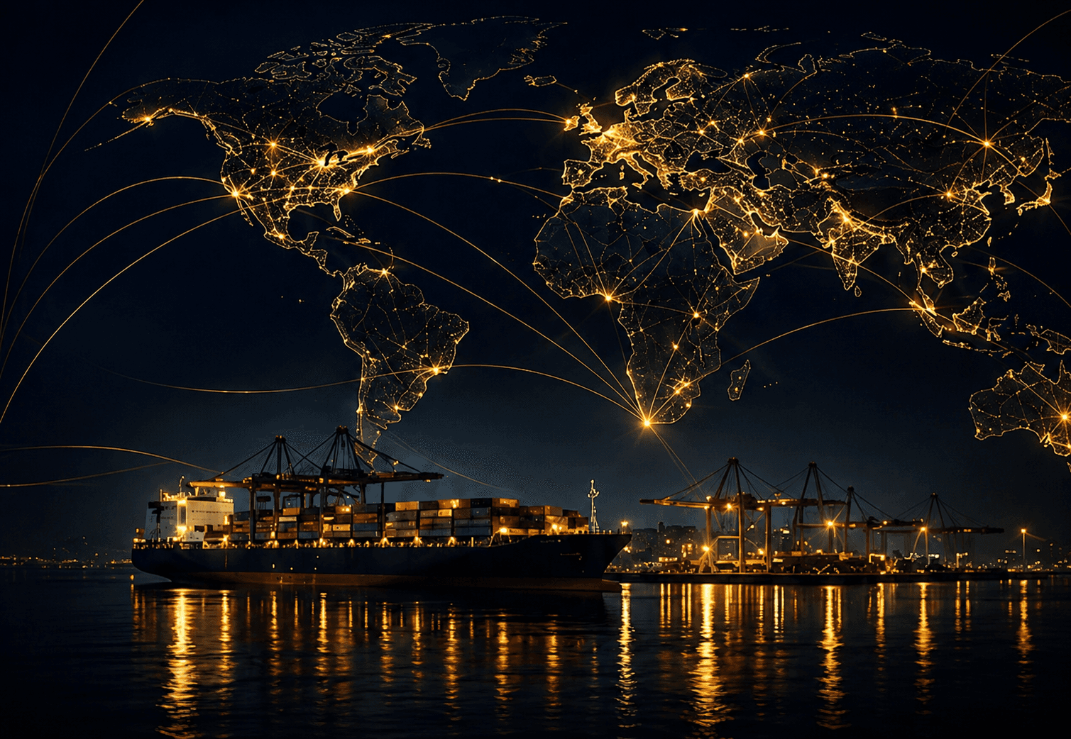 Globale Handelsroute mit Schiff